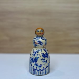 Vintage Royal Blue Russian Matroyshka Wooden Doll Folk Art Collectible