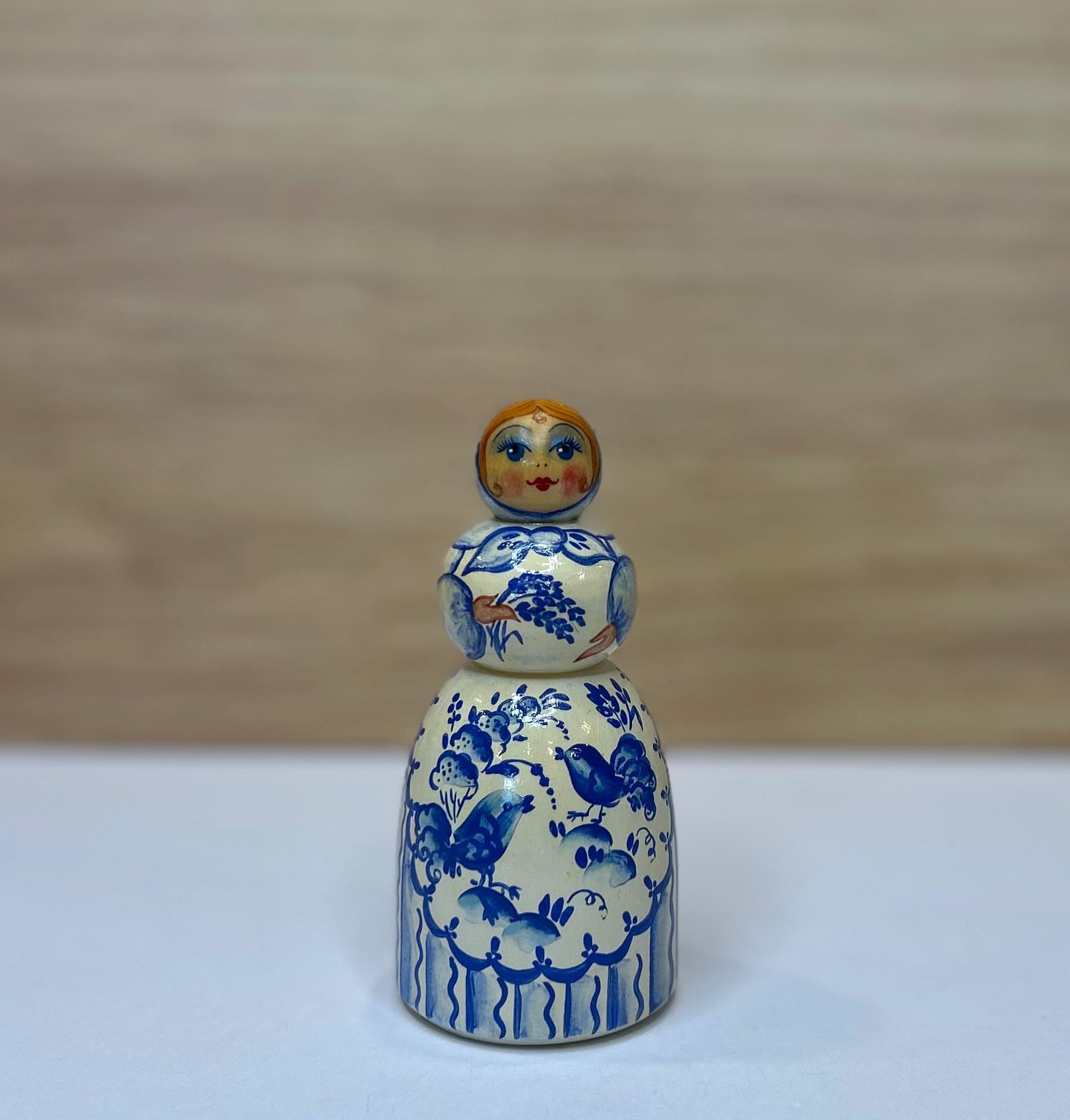 Vintage Royal Blue Russian Matroyshka Wooden Doll Folk Art Collectible
