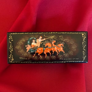 Russian Lacquer Box Vanity Case Handpainted Jewelry Box Christmas Themed Decor