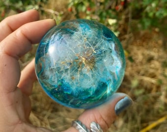 dandelion clock paperweight desk ornament nature preservation colourful office decor writer gift wishes IMPERFECT ITEM see description