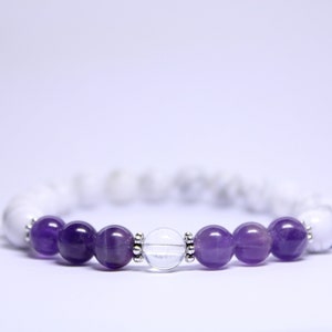 8mm Amethyst, Clear Quartz & Howlite Bracelet | Chakra Bracelet | Gifts for Her | Stress Reliever |