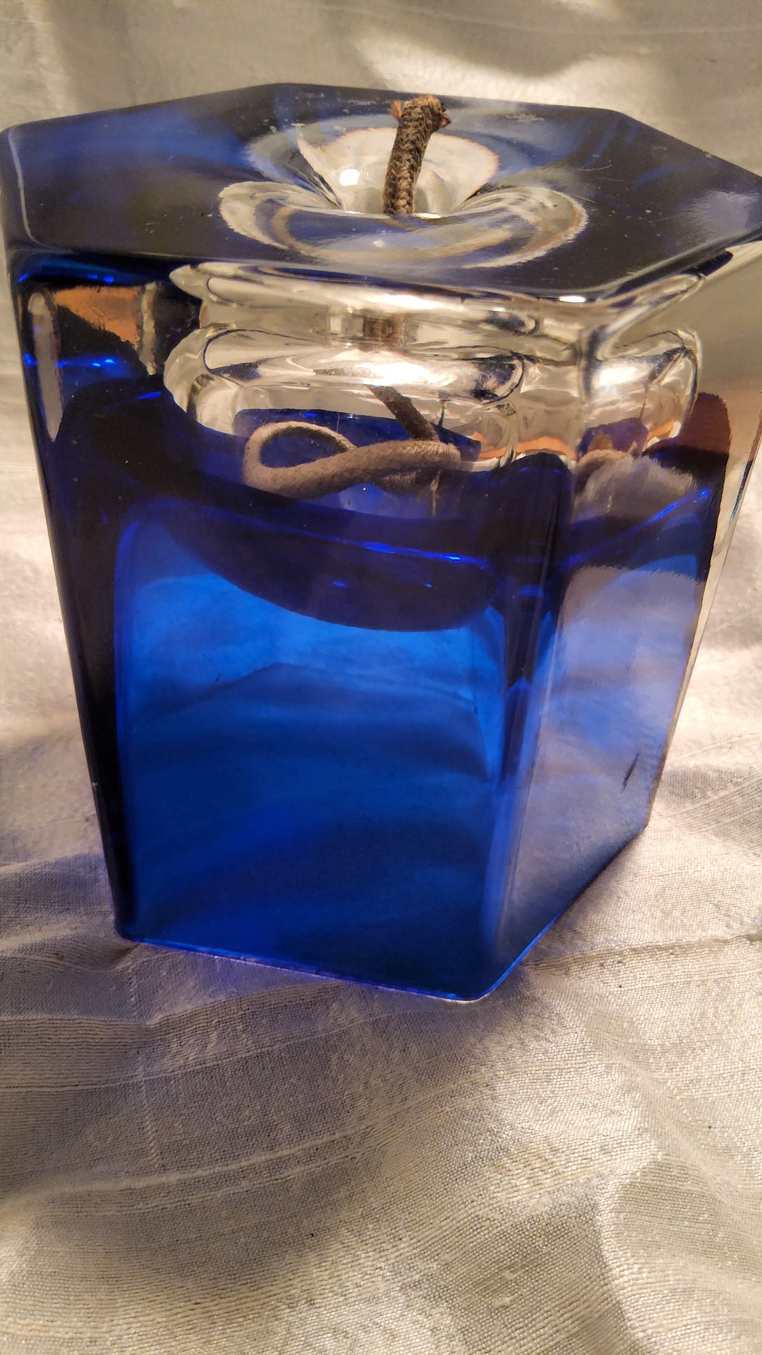 Cobalt Blue Six Sided Oil Lamp Candle Contemporary Style Etsy