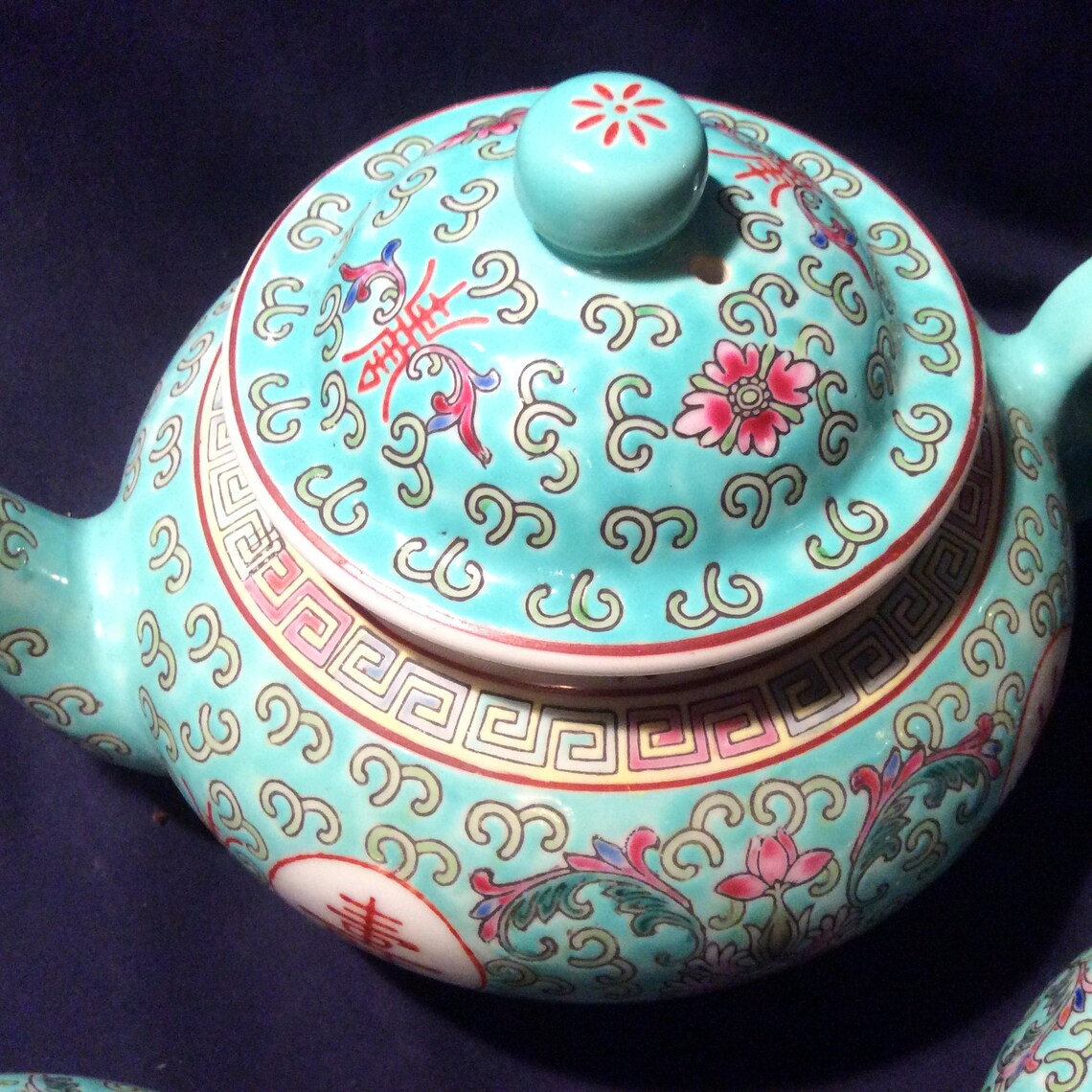 Vintage Chinese Turquoise Tea Set Longevity Tea Pot Famille Etsy