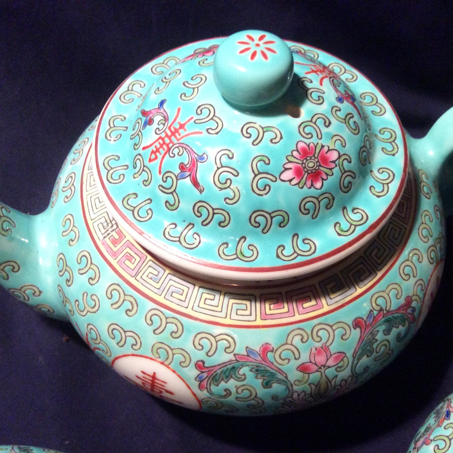 Vintage Chinese Turquoise Tea Set Longevity Tea Pot Famille Etsy