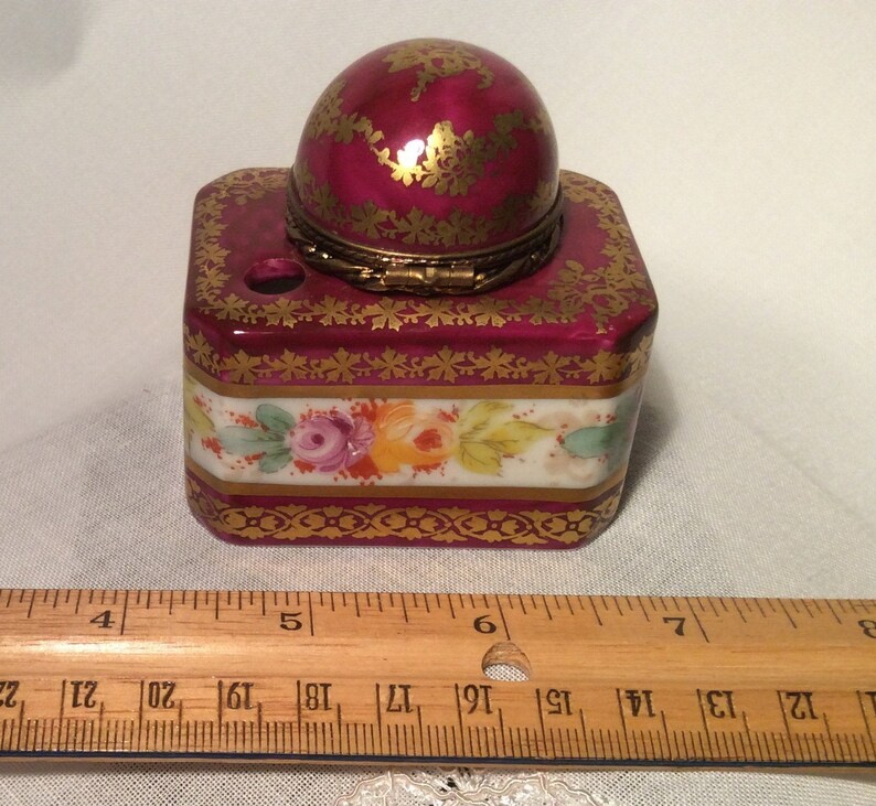 Limoges Fine Porcelain Miniature Inkwell Deep Rose Color Etsy