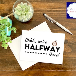 Halfway Greeting Card, Gifts, care package, card and envelope, long distance, birthday card, gift card, gift box card, gift tag