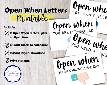 Open When Letters Printable/Open When Envelopes/Open When Cards/military/deployment/long distance relationship/college students/missionaries