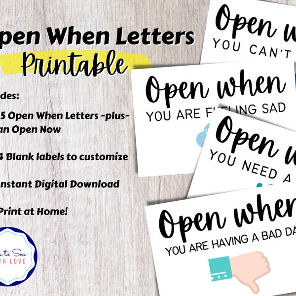 Open When Letters Printable/Open When Envelopes/Open When Cards/military/deployment/long distance relationship/college students/missionaries