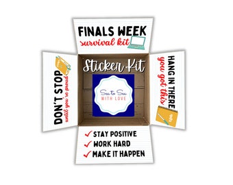 Back to School Care Package Stickers, College Care Package Flaps, Student Survival Kit Box Decor, Finals Week Sticker Kit