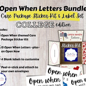 Open When Letters Care Package Sticker Kit Bundle Set/Open When Envelopes/Open When Cards/Care Package Flaps/College Care Package