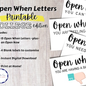 Open When Letters Printable/Open When Envelopes/Open When Cards/military/deployment/long distance relationship/college students/missionaries