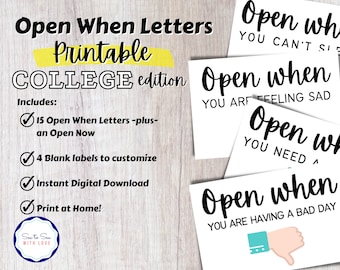 Open When Letters Printable/Open When Envelopes/Open When Cards/military/deployment/long distance relationship/college students/missionaries