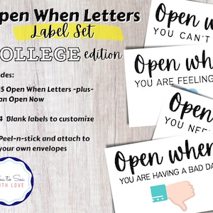 15 Open When Letters Labels/Open When Envelopes/Open When Cards/military/deployment/long distance relationship/college students/missionaries