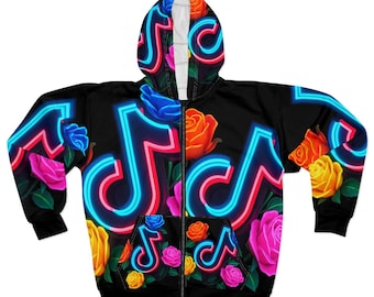 TikTok Hoodie, Vibrant Floral Zip Hoodie-Creator Gift Unisex Jacket