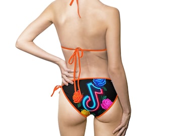 TikTokNeonFloralBikini Set- TikTok Swimming Suit- Neon Floral Notes-