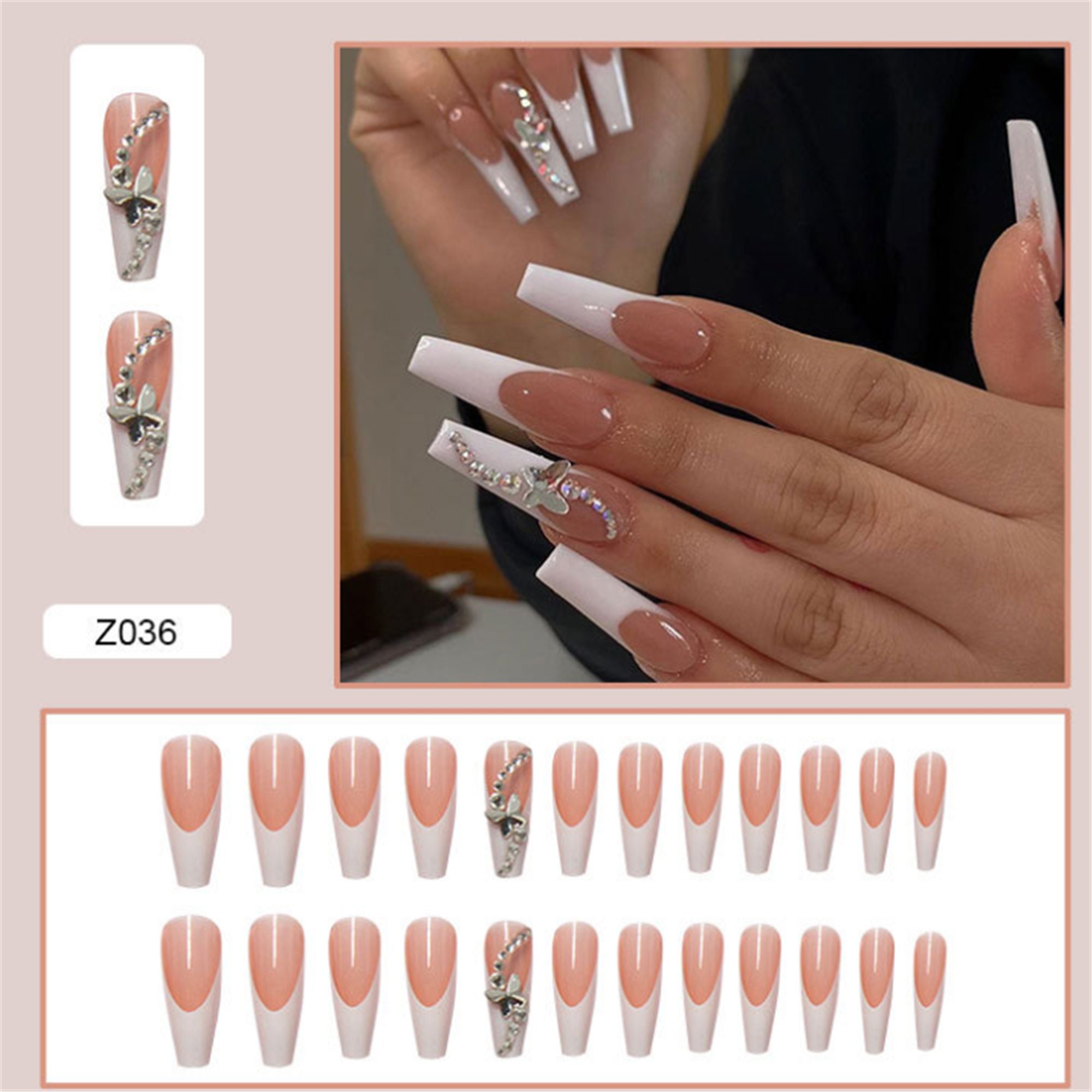 24pcs Pink and White Press On Nails | Etsy