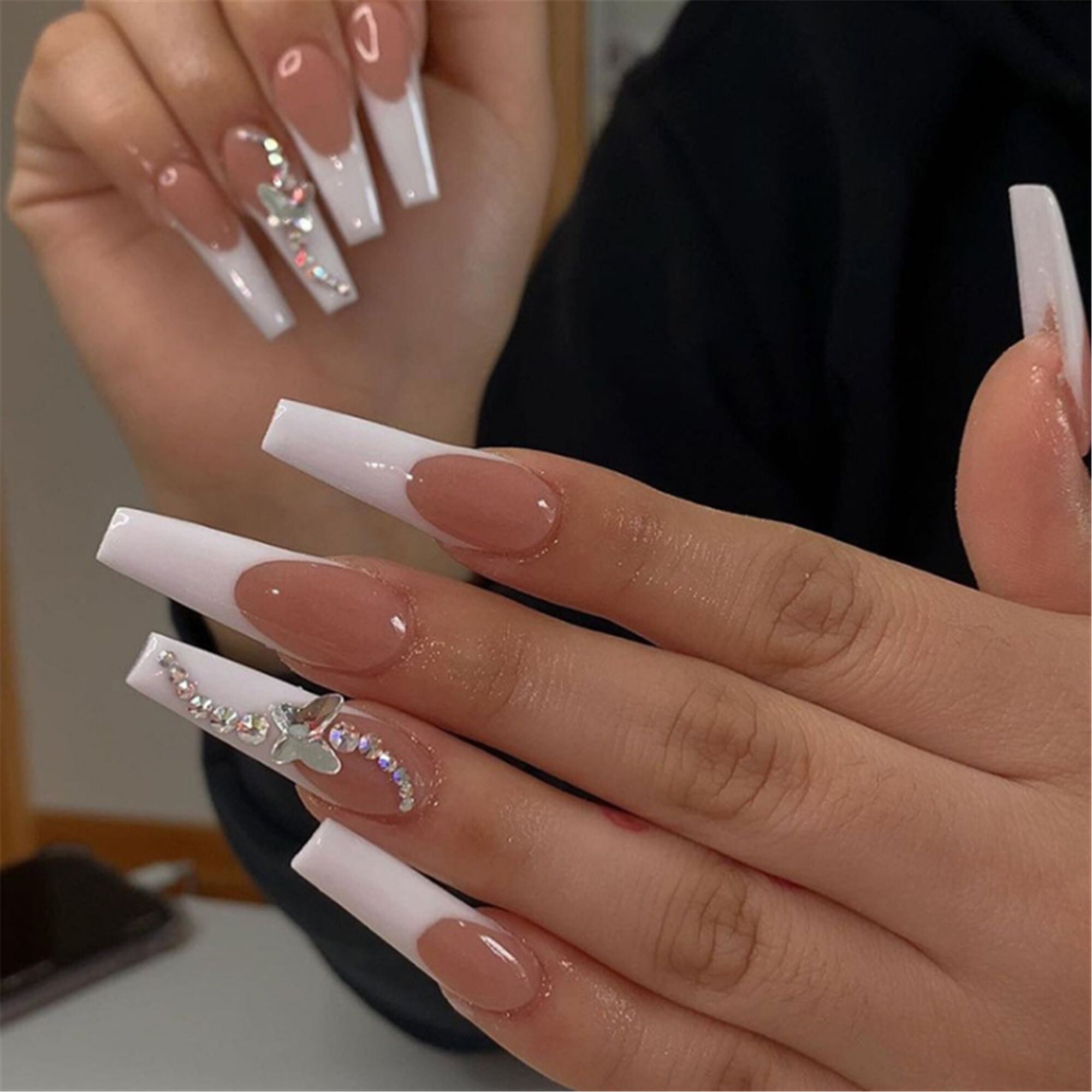 24pcs Pink and White Press On Nails | Etsy