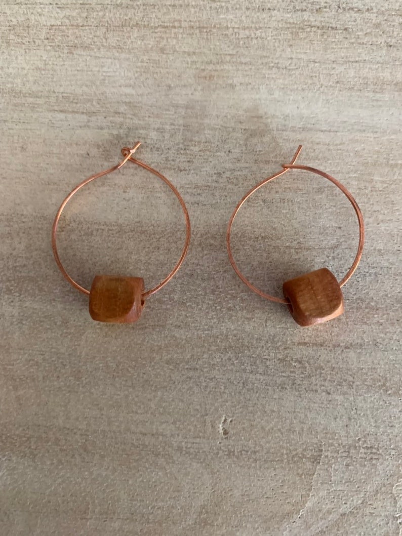 Hammered Copper Hoop Earrings Small 1 Inch Hoop Earrings Beaded Hoops