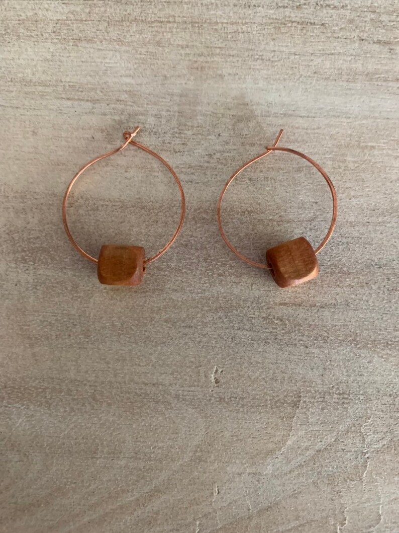 Hammered Copper Hoop Earrings Small 1 Inch Hoop Earrings Beaded Hoops