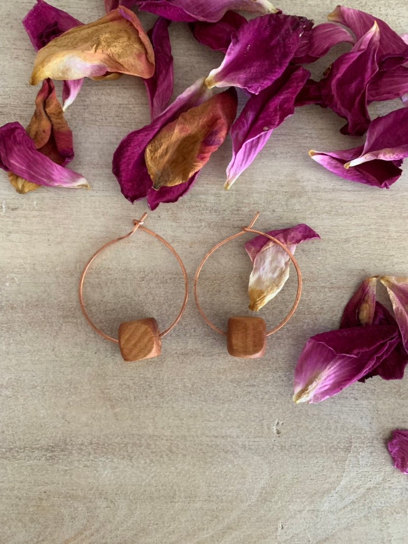 Hammered Copper Hoop Earrings Small 1 Inch Hoop Earrings Beaded Hoops