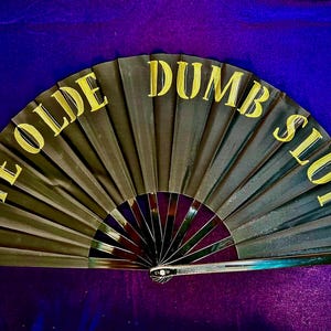 Black Hand-Painted Gold Lettering Folding Fan, 13" Clack Fan for Festivals