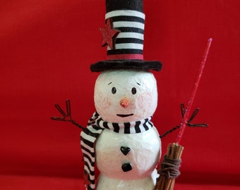 Hand carved, hand painted all original 7-inch snowman ornament.