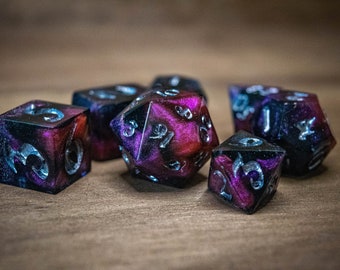 Großes DnD Würfel Set scharfkantig "Galaxy", Handgearbeitet Chunky Dice DnD RPG Dungeons and Dragon