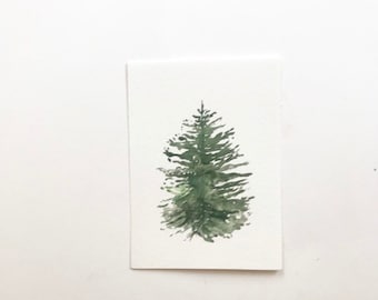 Wenskaart Kaart Kleine Verjaardag Aquarellen Originele Aquarel Illustratie Kerstboom