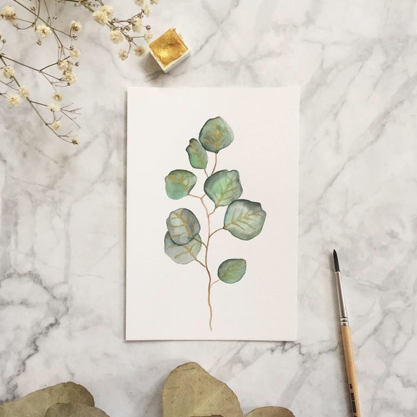 Original Watercolors Illustration Painting Image Decoration watercolor Watercolor Watercolor Watercolor eucalyptus plant leaf Plant gold mini