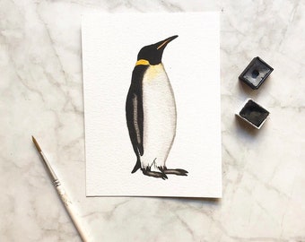 Watercolor painting small Herbst Christmas Winter Deko Aquarelle wasserfarbe illustration Bild Penguin Pinguin Vogel