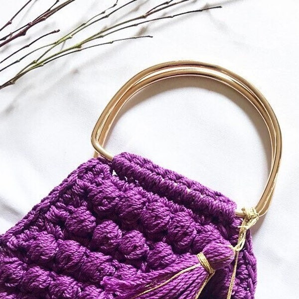 Crochet Handtasche Bag handmade  häkeln Strick Handtasche Lila purple gold accessories vintage Mode Fashion Geschenk