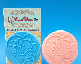 Baby Shower/It's a Baby Boy /Push & Lift Embosser Push Stamp, Cupcake Topper Embosser, Fondant Stamp, Fondant Embosser Baby Elephant