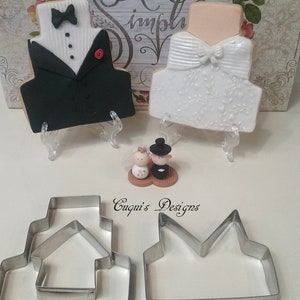 Tiered wedding cake cookie cutter, bride and groom cookie cutter, fondant cake topper, wedding cookie favor ,Tuxedo and Wedding Dress Cookie