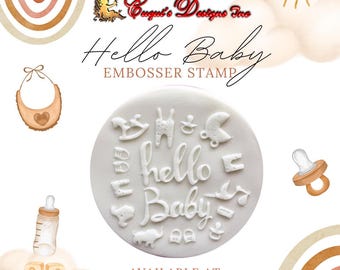Embosser Stempel für Babyparty Fondant Embosser Hello Baby Gender Reveal Theme Zubehör für Cupcake Topper Cookie Kuchendekoration und Handwerk