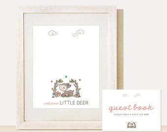 Deer Baby Shower Guest Book, Coral, Teal — INSTANT DOWNLOAD