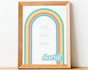 Retro Rainbow Art Print, Nursery Art Print, Kids Bedroom Art Print with Custom Quote and Name — DIY