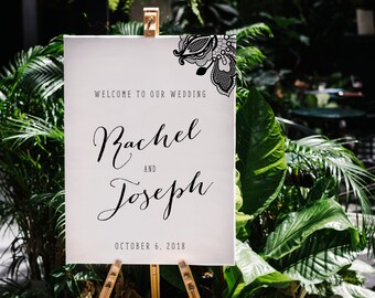 Lace Flower Wedding Welcome Sign, Black, White, Lace Flower — DIY