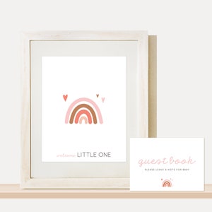 Rainbow Baby Shower Guest Book, Pink, Copper — INSTANT DOWNLOAD