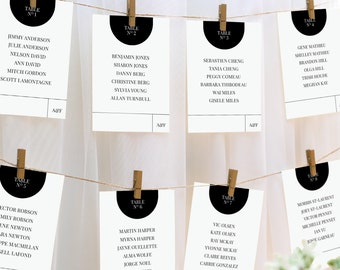 Arch Wedding Seating Chart with Twine and Clothespins, Photo, Minimalist, Black and White — DIY or PRINTED