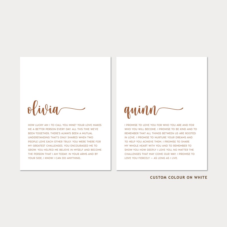 Wedding Vows Art Prints with Custom Names and Wedding Vows, Minimalist DIY image 4