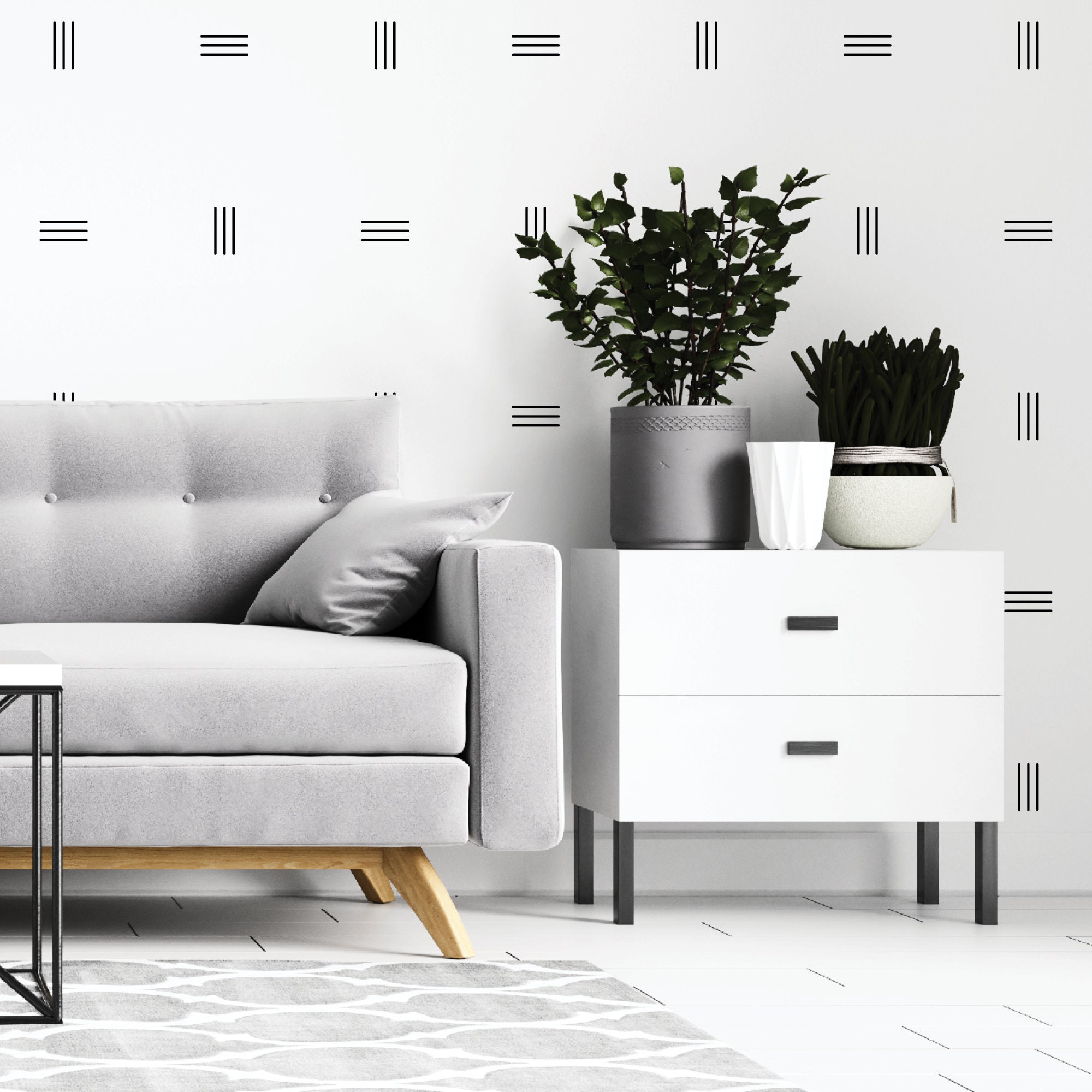 Line Wall Decals Removable Black White Gold Silver Etsy