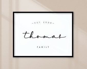 Family Name Art Print with Custom Established Year and Name, Minimalist — DIY