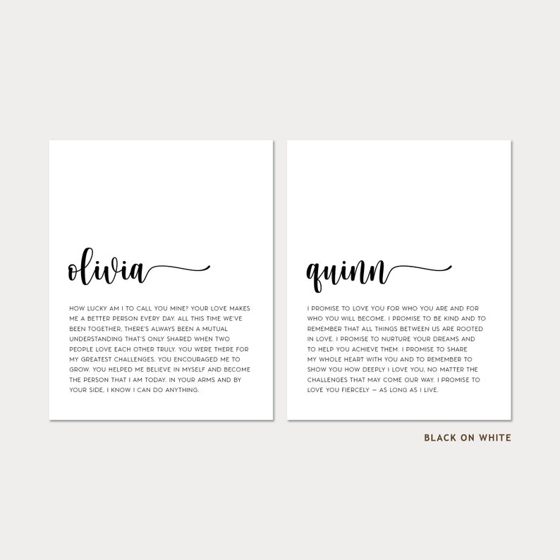 Wedding Vows Art Prints with Custom Names and Wedding Vows, Minimalist DIY image 8