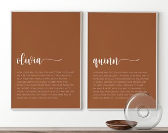 Wedding Vows Art Prints with Custom Names and Wedding Vows, Minimalist — DIY