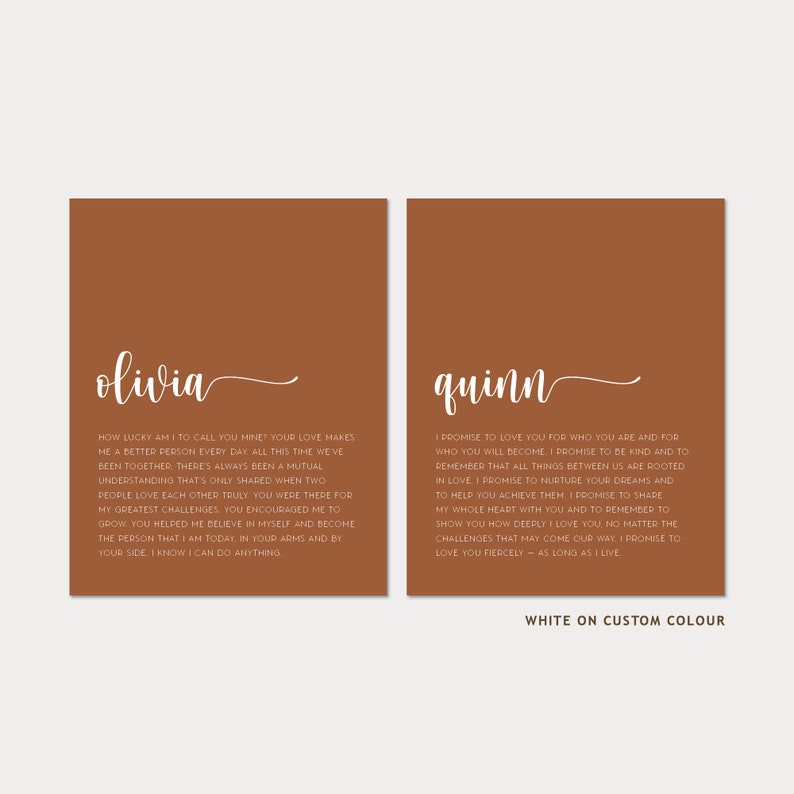 Wedding Vows Art Prints with Custom Names and Wedding Vows, Minimalist DIY image 2