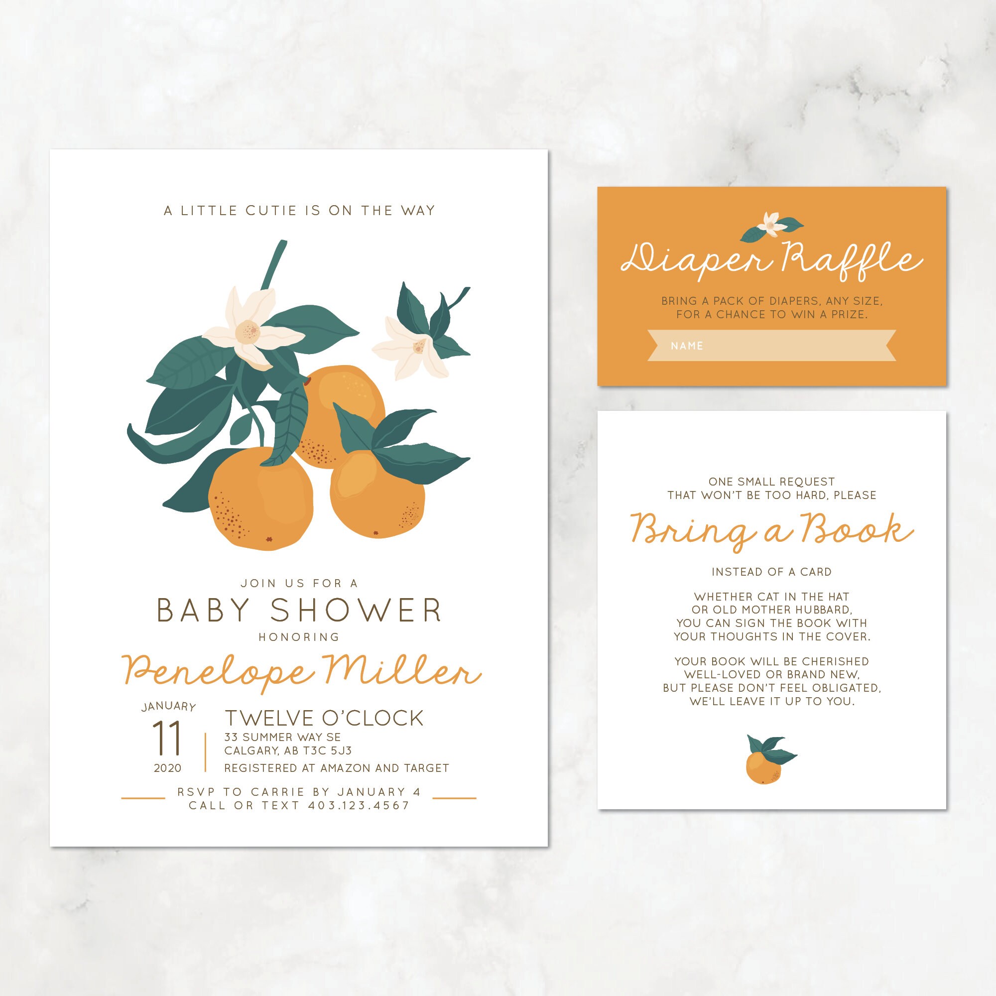 Tangerine Baby Shower Invitation with Diaper Raffle Bring a Etsy
