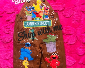 Custom Sesame Street Overalls, Personalized Birthday Outfit