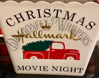 Custom Hallmark Movies Popcorn Tub Red Truck 56 Ford Party Favor Custom Popcorn Bowl Christmas Decor Personalized Popcorn Bowl Tree