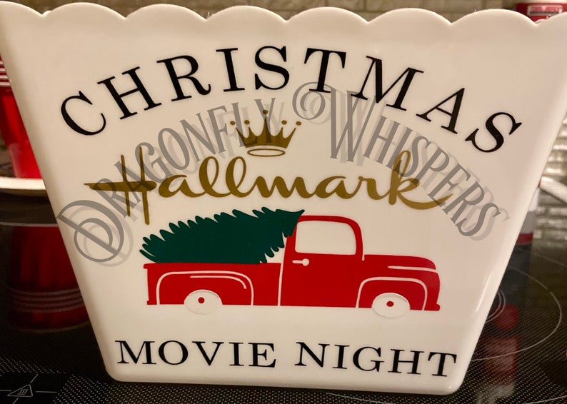 Custom Hallmark Movies Popcorn Tub Red Truck 56 Ford Party Favor Custom Popcorn Bowl Christmas Decor Personalized Popcorn Bowl Tree 