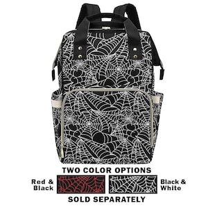 Goth Diaper Bag Backpack Red Black Spiderweb Insulated Travel Drink Cooler Gothic Baby Shower Gift Idea New Parent Newborn Infant Toddler